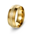 Men's 8mm gold wedding band in stainless steel with a matte glitter finish and polished edges - US 7 / Gold
