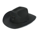 Black Western cowboy hat with vintage bull head emblem and woven texture design - One Size / Black
