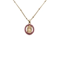 Collier religieux doré avec pendentif Guadalupe et zircons roses sur chaîne perlée - 0133+40CM Chaîne à Billes (Zirconia Rose)