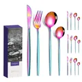 Rainbow stainless steel 16-piece cutlery set with knives forks and spoons in purple box - Portugal Style (16Pcs Set/Mail Box) / AB Color