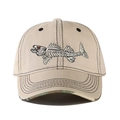 Detail der Fischgräten-Stickerei auf khakifarbener Baseballkappe mit Camouflage-Rand - Verstellbar / Gebrochenes Weiß