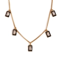Gold plated necklace featuring five rectangular pendants with black enamel and clear stones - Rectangle-Black