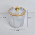 Transparente Aufbewahrungsdose mit goldenem Herzgriff und Maßangaben in Englisch - Herzgriff / Transparent