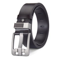 Ceinture homme en cuir marron foncé avec boucle ardillon carrée évidée gris argenté - Gaine de Cuir Large Pointe Café / 120cm