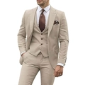 Beige slim fit three-piece men suit with jacket, vest and trousers for formal wedding - XXS / Khaki