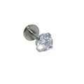 Flat back silver stainless steel labret stud with 4-claw set clear cubic zirconia - 1.2x6x2mm / Silver White Zirconia