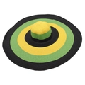 Detail of multi-color woven straw sun hat showing high-density spiral braid texture - Black Green Yellow Striped (Rasta Style)