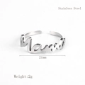 Polished silver stainless steel Mama script open ring with 21mm width and 2g weight - LR1100 Ring / Silver