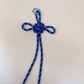 Handwoven blue and white knot keychain charm with a silver metal O-ring attachment - Sapphire Blue