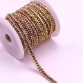 Champagne amber rhinestone cup chain with three rows of crystals on a metal base - 1 Yard/Pack / Gold Base AB+Crystal Yellow