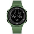Green digital sports watch for students with a durable silicone strap and alarm function - Green
