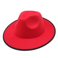 Red wool fedora hat with black binding trim for men and women, wide brim jazz style cap - M (56-58cm) / Red