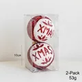 Set of 2 red and white XMAS foam baubles, 10cm Christmas tree ornaments in clear box - 10cm XMAS 2-Pack / Red