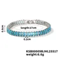 Silver tone tennis bracelet with rectangular sky blue cubic zirconia in claw setting - 17cm / Silver Sea Blue Rhinestone