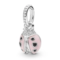 Pendentif coccinelle en argent S925 avec émail rose et zircons blancs étincelants - Spécification Standard / Coccinelle Rose Noire (L01227/43-10)