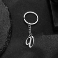 Polished silver stainless steel keychain with cursive letter a alphabet pendant charm - Letter V