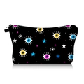 Close-up of a trapezoidal makeup bag with colorful evil eye and star patterns on black fabric - Black Pop Art Star Eye Combination Style (jaiying131)