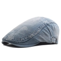 Casquette gavroche en jean délavé bleu clair avec franges vintage et boucle latérale - Bleu clair