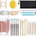24-piece clay sculpting tool set with wood and metal instruments and black storage bag - 28-Piece Pottery Tool Set