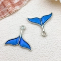 Blue ocean-themed whale tail alloy charms with silver borders for DIY jewelry making - 1pc Mermaid Tail 20x17mm Blue