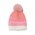 Pink and white gradient knit beanie with a faux fur pom-pom and thick ribbed cuff - Pink-White Gradient (D)
