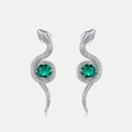 Pendientes de serpiente de plata con piedras preciosas verde esmeralda y diseño simétrico - Plata 925 / Oro Blanco Plata Gruesa