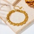 Double-layer 18k gold plated stainless steel coffee bean and Cuban chain bracelet - Gold