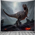 Arazzo in poliestere con T-Rex ruggente realistico e paesaggio vulcanico - 150x130cm / T-Rex Vulcano