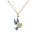 Collar con colgante de ave dorada con alas de esmalte azul y circonitas brillantes - Pájaro Azul