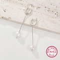Elegant 925 sterling silver drop earrings with natural white pearls on textured stone - Drop Earrings White Gold Color / 925 Silver