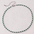 Adjustable silver tennis necklace with alternating green and white cubic zirconia gems - Green Necklace-Platinum