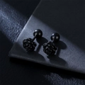 Three-dimensional black titanium steel rose flower stud earrings with spherical backings - Single Piece / Black Small