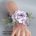 Artificial light purple rose wrist corsage for weddings, size 15x9cm on model wrist - Retro Rose Wrist Corsage (Taro Purple) / Taro Purple