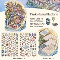 DIY isometric room scene sticker set Moon Island Platform with PET stickers and scene card - Moon Island Platform