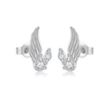 S925 sterling silver angel wing stud earrings with white marquise and pear cut zircons - Silver-Wings