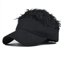 Detail of creative black visor baseball cap with curly synthetic wig for parties and golf - Head Circumference 55-60cm / Black Hat with Black Wig