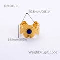 Bague vintage en acier inoxydable plaqué or 18K avec turquoise bleue et anneau large - Or-Pierre Bleue