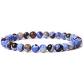 6mm multicolor natural stone beaded elastic bracelet with polished blue and brown agate - Blue Fire Agate