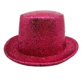 Detail of glittery magenta top hat featuring sparkling sequins for party costumes - M (56-58cm) / Rose Red