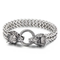 Vintage silver Viking wolf head bracelet in stainless steel with braided chain - Steel Color (KB157896-K)