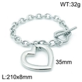 Pulsera plateada con colgante de corazón hueco, cadena gruesa y cierre de barra en T - Pulsera Color Acero (KB144235-Z)