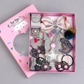Pink and grey girls hair accessories gift box with bows, clips and elastic bands - 18-Piece Grey Heart Boxed Set