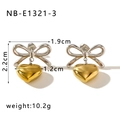 Detail view of bow and heart earrings with precise dimensions and weight specifications - Silver Bow with Gold Heart (NB-E1321-3)