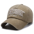Vintage washed cotton baseball cap in khaki with New York 3D embroidery detail - One Size Adjustable / Khaki