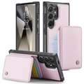 Pink magnetic leather wallet case for Samsung Galaxy with detachable card slot detail - Pink / S24