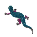 Lizard brooch in black metal featuring blue and pink crystal rhinestones - Blue Pink Style (DW0534-2)