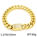 Gold plated 12mm Cuban link chain bracelet with iced out CZ encrusted clasp 215mm - 12mm Wide / Gold (KB162972-KFC)