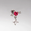 Titanium steel stud earring featuring a red heart stone and clear square crystal - Arrow Through Heart with Red Gemstone (A09-3#)
