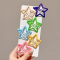 Set of 6 colorful star-shaped metal hair clips in pastel tones on display card - Candy Glossy Star - 6 Pcs