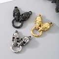Stainless steel skull connector rings in black, gold, and silver finishes for jewelry DIY - Double Skull / Gold